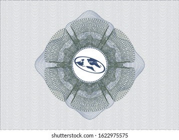 Blue and green abstract rosette with flat earth icon inside