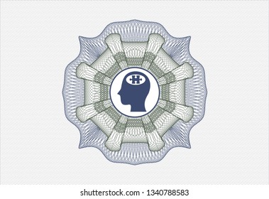 Blue and green abstract rosette with head with jigsaw puzzle piece icon inside