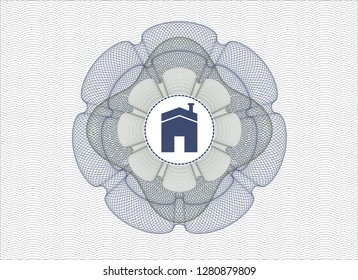 Blue and green abstract rosette with house icon inside