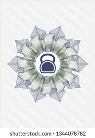 Blue and green abstract rosette with kettlebell icon inside