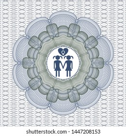 Blue and green abstract rosette with lesbian love icon inside