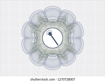 Blue and green abstract rosette with magic stick icon inside
