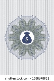 Blue and green abstract rosette with money bag icon inside