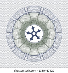 Blue and green abstract rosette with ninja star icon inside