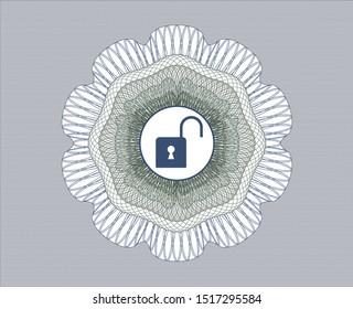 Blue and green abstract rosette with open lock icon inside