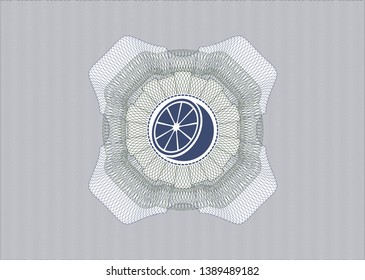Blue and green abstract rosette with orange icon inside