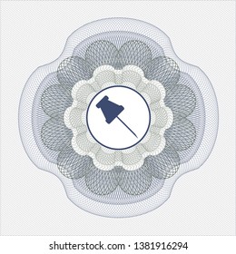 Blue and green abstract rosette with paper pin icon inside