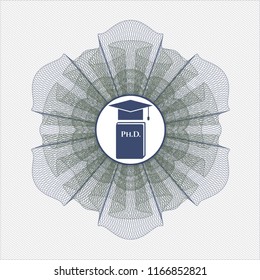 Blue and green abstract rosette with Phd thesis icon inside
