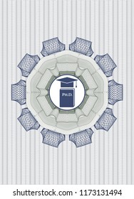 Blue and green abstract rosette with Phd thesis icon inside