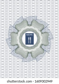 Blue and green abstract rosette with restaurant menu icon inside