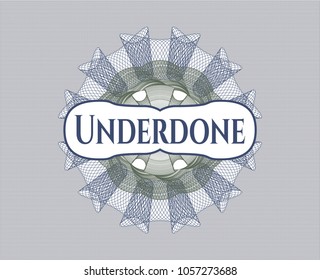                  Blue and green abstract rosette with text Underdone inside