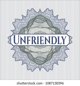  Blue and green abstract rosette with text Unfriendly inside