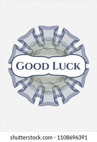 Blue and green abstract rosette with text Good Luck inside