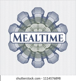 Blue and green abstract rosette with text Mealtime inside