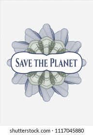 Blue and green abstract rosette with text Save the Planet inside