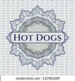 Blue and green abstract rosette with text Hot Dogs inside