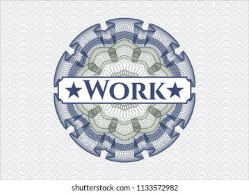 Blue and green abstract rosette with text Work inside
