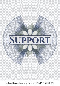 Blue and green abstract rosette with text Support inside