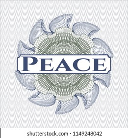 Blue and green abstract rosette with text Peace inside