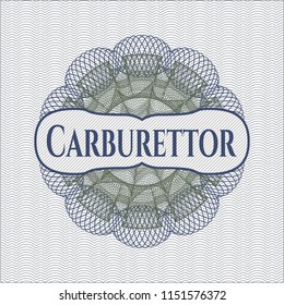 Blue and green abstract rosette with text Carburettor inside
