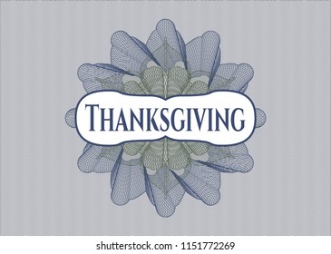 Blue and green abstract rosette with text Thanksgiving inside