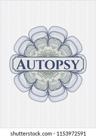 Blue and green abstract rosette with text Autopsy inside