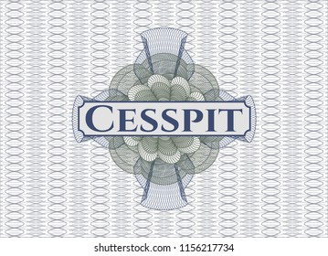 Blue and green abstract rosette with text Cesspit inside