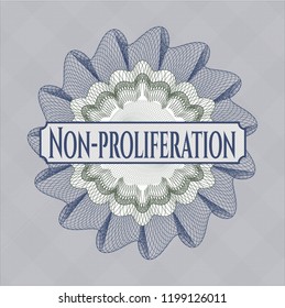 Blue and green abstract rosette with text Non-proliferation inside