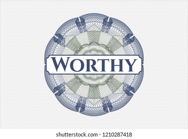Blue and green abstract rosette with text Worthy inside