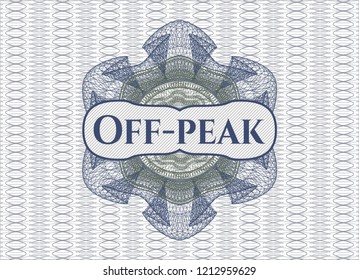 Blue and green abstract rosette with text Off-peak inside