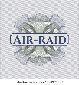 Blue and green abstract rosette with text Air-raid inside