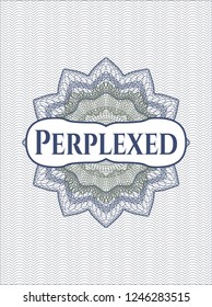 Blue and green abstract rosette with text Perplexed inside