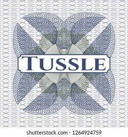 Blue and green abstract rosette with text Tussle inside
