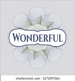Blue and green abstract rosette with text Wonderful inside