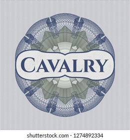 Blue and green abstract rosette with text Cavalry inside