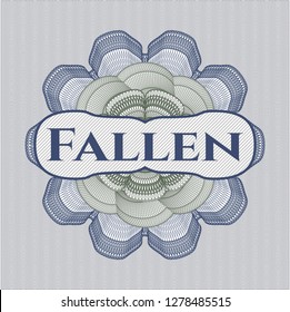 Blue and green abstract rosette with text Fallen inside