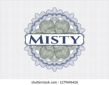 Blue and green abstract rosette with text Misty inside