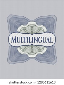 Blue and green abstract rosette with text Multilingual inside