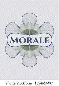 Blue and green abstract rosette with text Morale inside