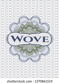 Blue and green abstract rosette with text Wove inside
