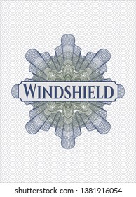 Blue and green abstract rosette with text Windshield inside