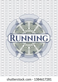 Blue and green abstract rosette with text Running inside