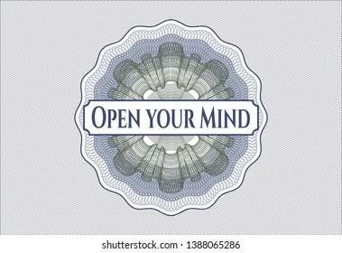 Blue and green abstract rosette with text Open your Mind inside