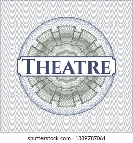 Blue and green abstract rosette with text Theatre inside