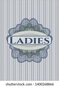 Blue and green abstract rosette with text Ladies inside