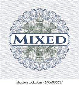 Blue and green abstract rosette with text Mixed inside