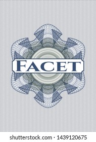 Blue and green abstract rosette with text Facet inside