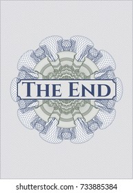 Blue and green abstract rosette with text The End inside