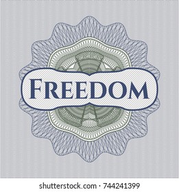 Blue and green abstract rosette with text Freedom inside
