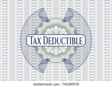 Blue and green abstract rosette with text Tax Deductible inside